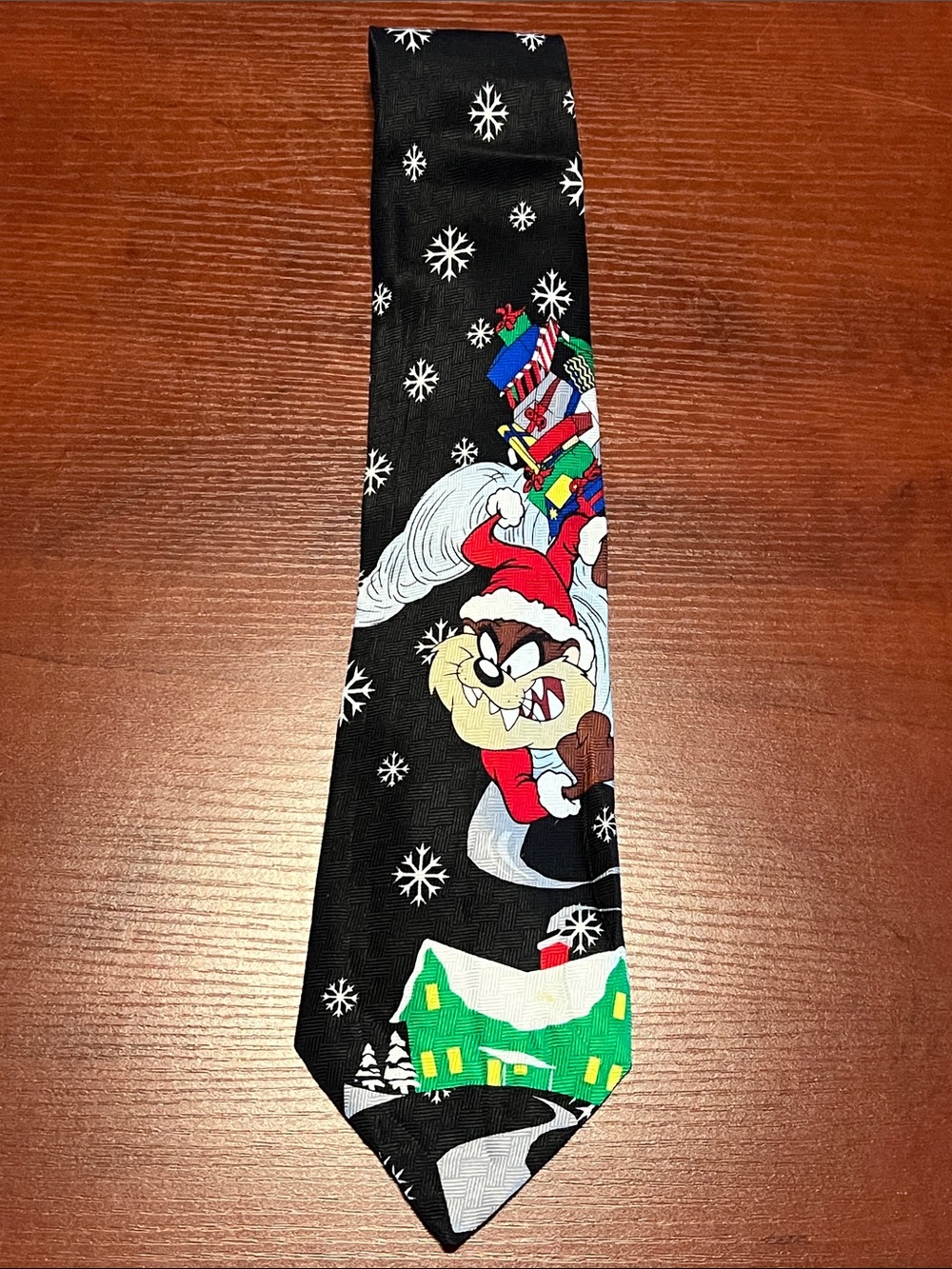 Warner Bros. Black Tasmanian Devil Santa Tie with Multicolor Holiday Accents